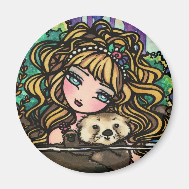 "Oliana's Otter" Fantasy Mermaid Sea Otter Fairy Magnet (Front)