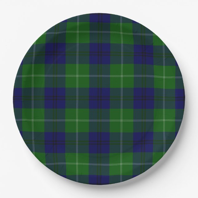 Oliphant tartan blue green plaid paper plates (Front)