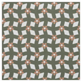 Olive Abstract Floral Grid - Polyester Weave Fabric