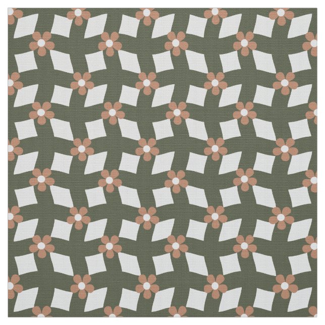 Olive Abstract Floral Grid - Polyester Weave Fabric (Swatch)