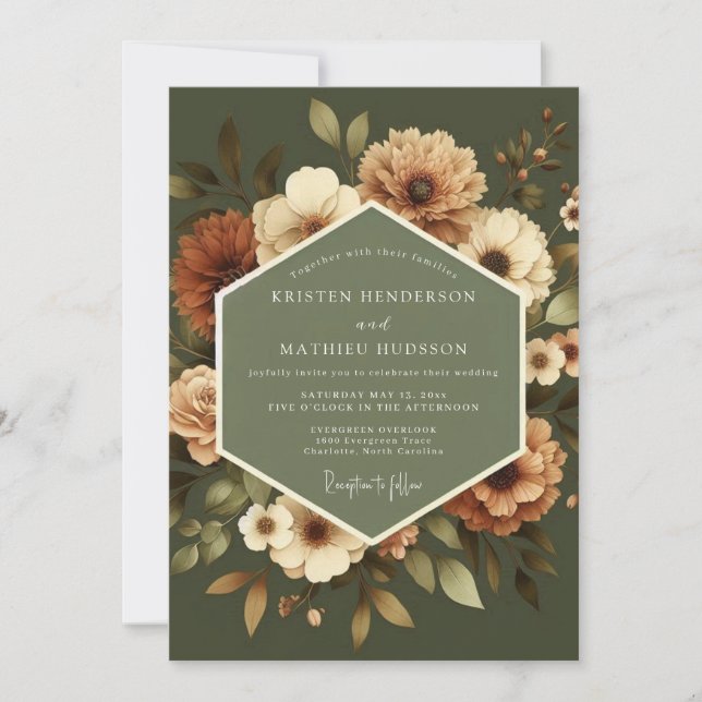 Olive Amber Vintage Wedding Invitation (Front)
