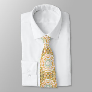 Olive and Amber Modern Mandala Design Neck Tie