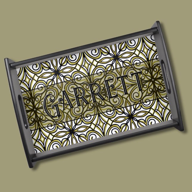 Olive and Black Filigree Patterned Serving Tray (Creator Uploaded)