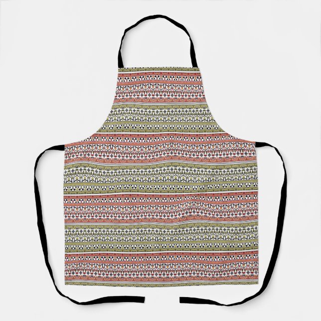 Olive and brown geometric ethnic ornament apron (Front)