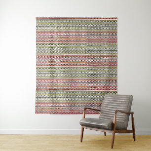 Olive and brown geometric ethnic ornament tapestry