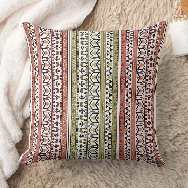 Olive and brown geometric ethnic ornament throw pillow (Blanket)