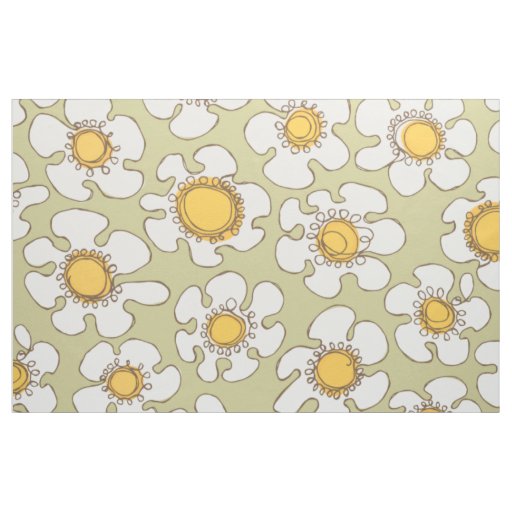 Olive and Gold Single Line Daisy Pattern Fabric