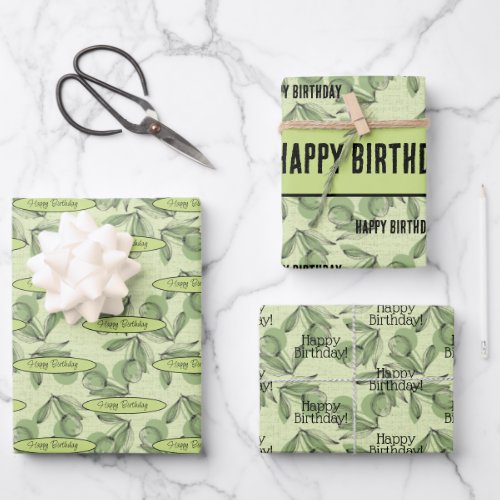 Olive and Greenery Pattern Personalized Message Wrapping Paper Sheets