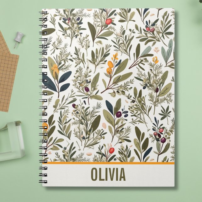 Olive and Herbs Minimal Elegant Personalized Notebook (Creator Uploaded)