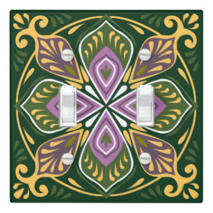 Olive and lavender Azulejos Light Switch Cover