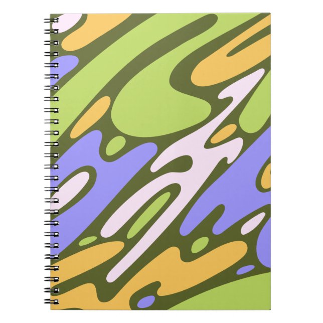 Olive and Lavender Diagonal Brushstroke Pattern Notebook (Front)