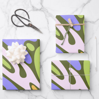 Olive and Lavender Diagonal Brushstroke Pattern Wrapping Paper Sheets