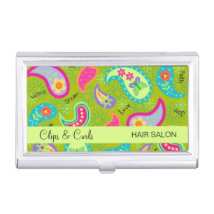 Olive and Lime Green Modern Paisley Pattern Business Card Holder