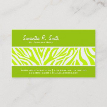 Olive And Lime Green Zebra Stripe Business Card by JKLDesigns at Zazzle