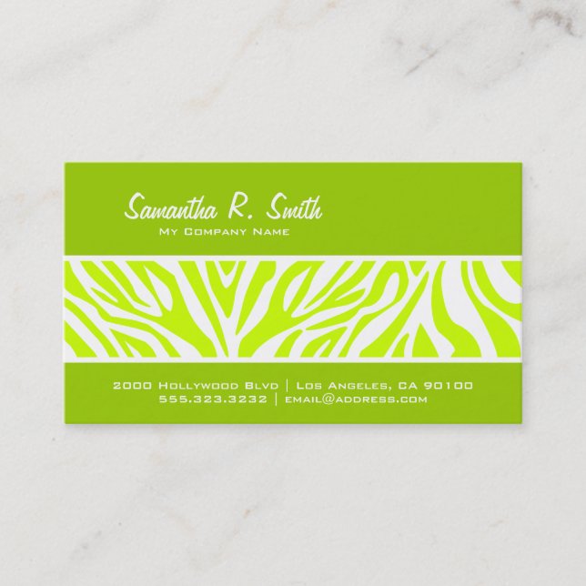 Olive and Lime Green Zebra Stripe Business Card (Front)