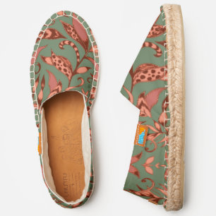 Olive and Orange Comical Tiger Lily Floral Pattern Espadrilles