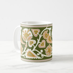Olive and Peach Art Nouveau Floral Coffee Mug