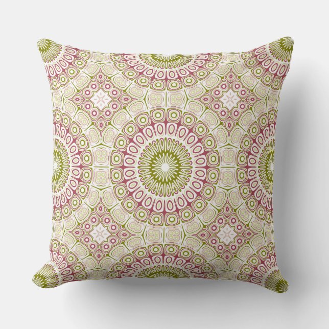 Olive and Rose Mandala Pattern Throw Pillow (Front)
