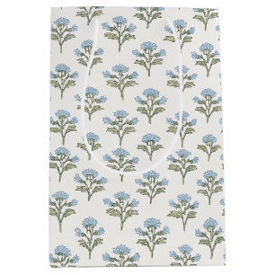Olive and Sky Block Print Sprig Floral Medium Gift Bag