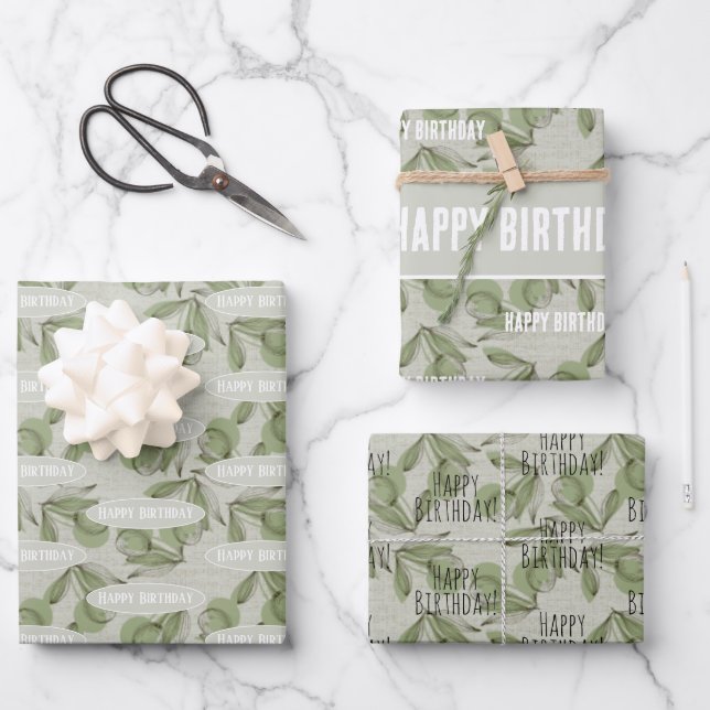 Olive and Stem Pattern with Personalized Message Wrapping Paper Sheets (Front)