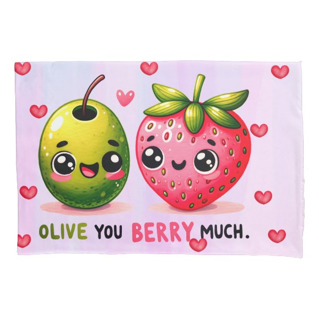 olive and strawberry pillow case (Front-Left)
