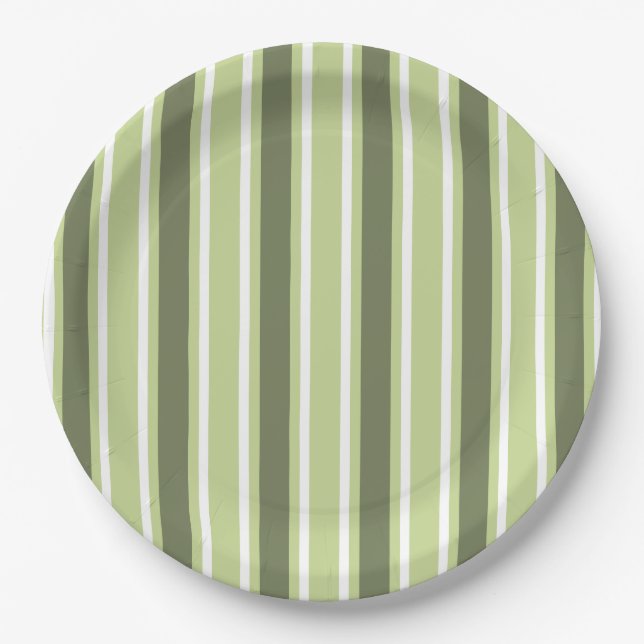Olive and white candy stripes paper plates (Front)