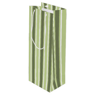 Olive and white candy stripes wine gift bag