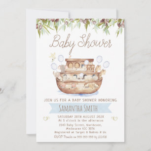 Olive and Wood Noah's Ark Boys Baby Shower Invitation