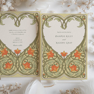 Olive & Apricot Art Nouveau Inspired Wedding Invitation