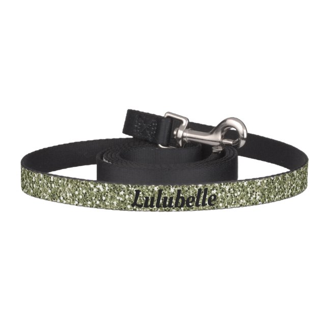 Olive Army Green Glitter Personalized Pet Name Pet Leash (Hook)