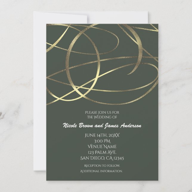 Olive Army Green & Gold Faux Foil Invitations (Front)