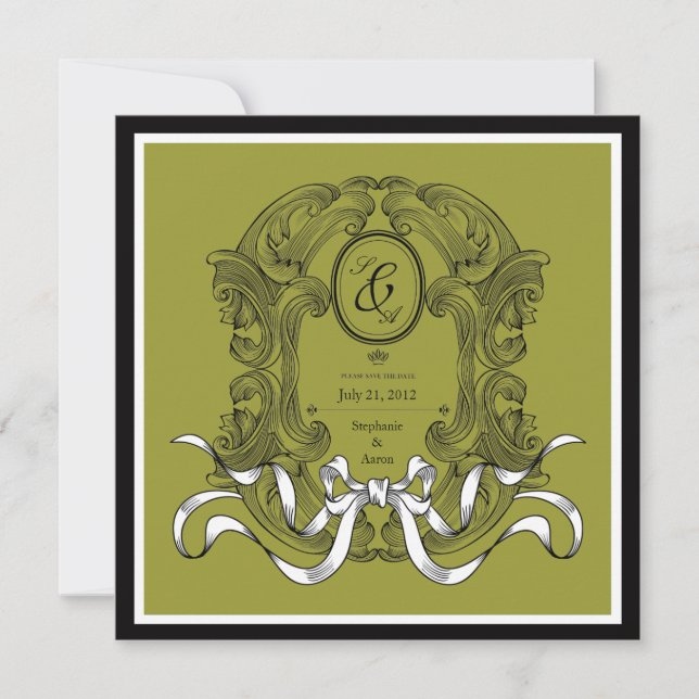 Olive Art Deco Bow Vintage Save The Date (Front)
