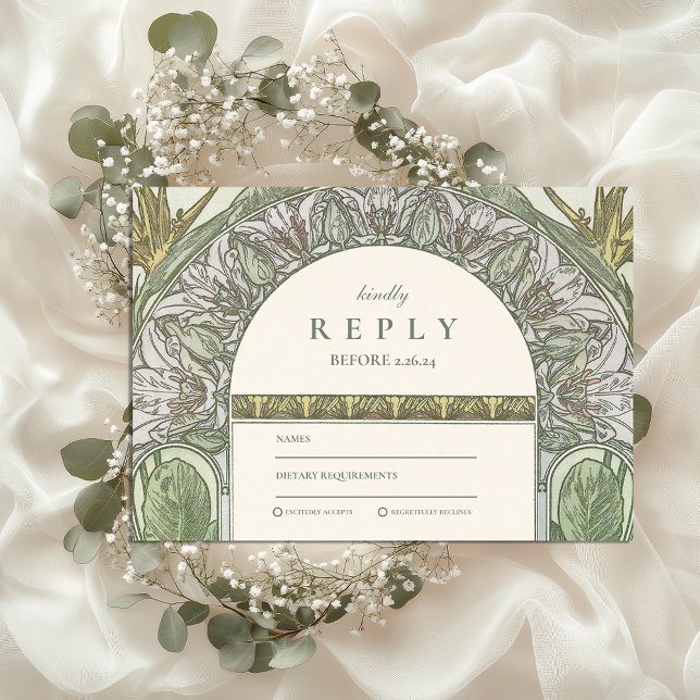 Olive Art Nouveau wedding RSVP Card (Creator Uploaded)