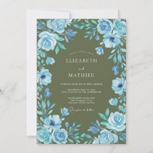 Olive Azure Leafy Wedding Invitation