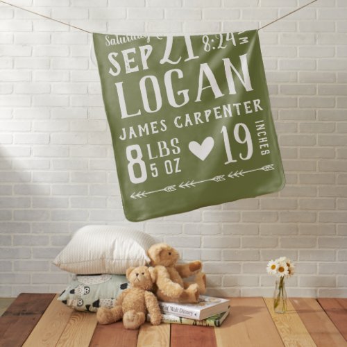 Olive Baby Boy Birth Stats  Editable Colors Baby Blanket