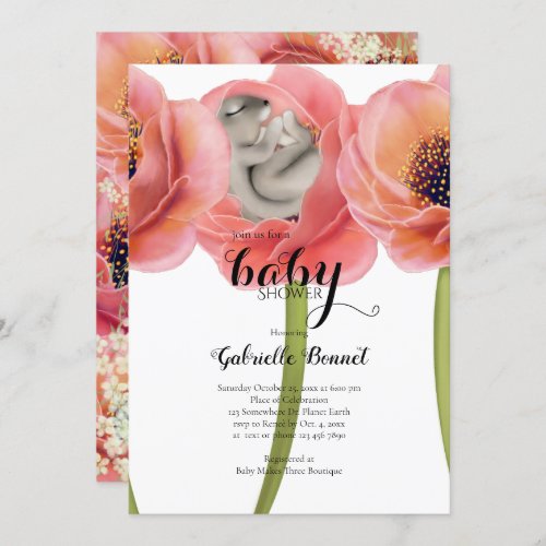 Olive Baby Bunny Sleeping  White Invitation