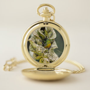 Olive Backed Euphonia, Green and Yellow Bird Pocket Watch