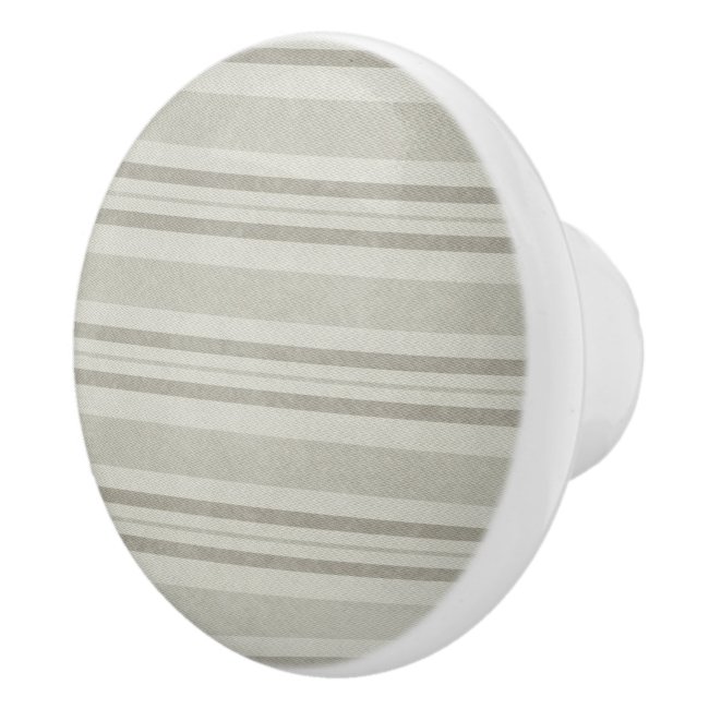 Olive Beige Striped Faux Linen Ceramic Knob