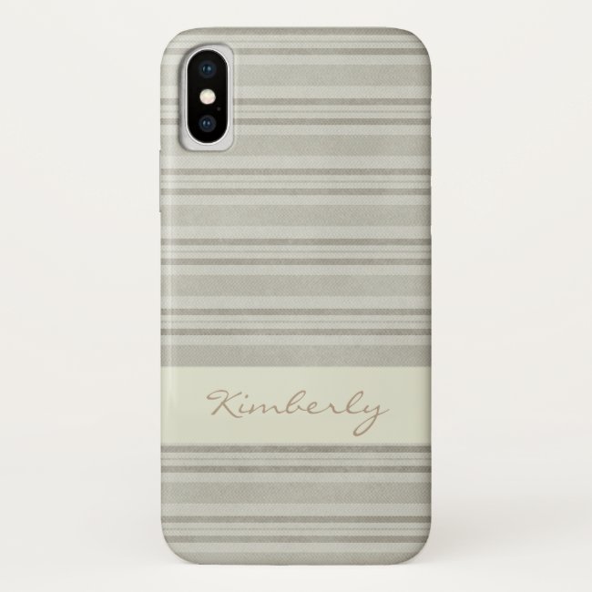 Olive Beige Striped Faux Linen iPhone X Case