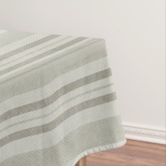 Olive Beige Striped Faux Linen Tablecloth