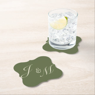 Olive & Beige Wedding Reception Plates Paper Coaster