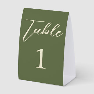 Olive & Beige Wedding Table Numbers Paper Table Tent