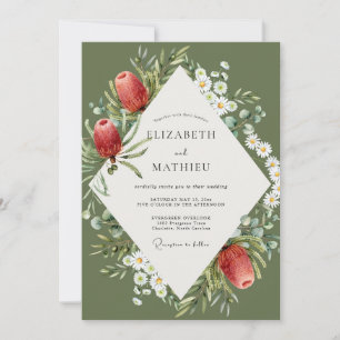 Olive Berry Daisy Wedding Invitation