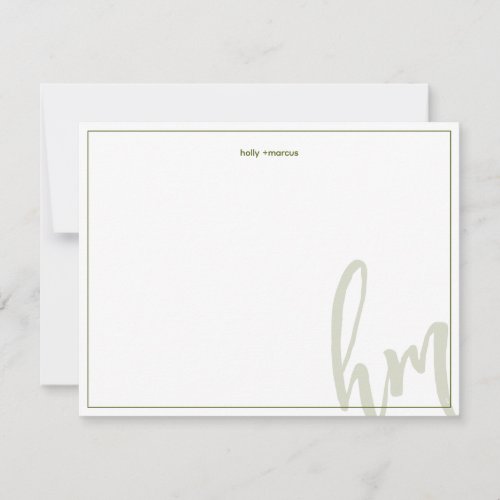 Olive Big Monogram Couple Initials Wedding Simple Note Card