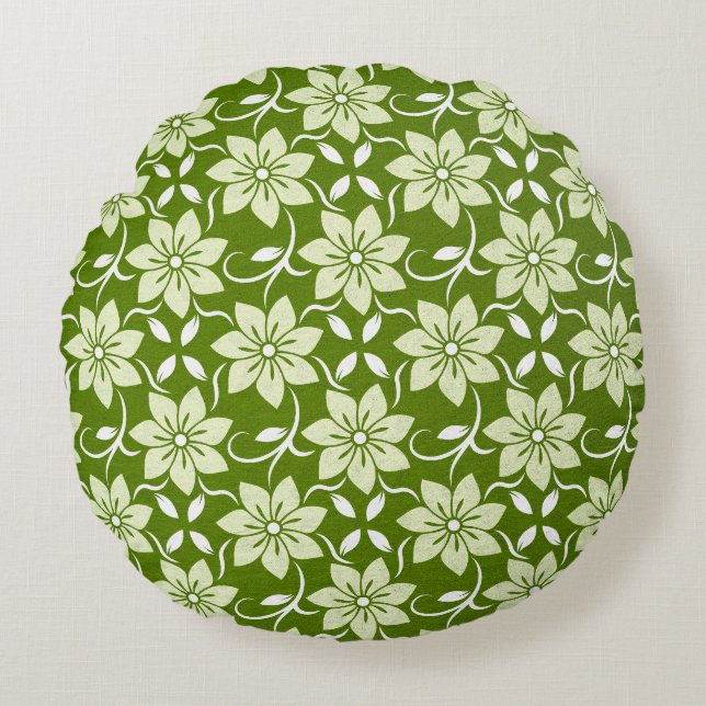 Olive Blossom Repeat Round Pillow (Front)