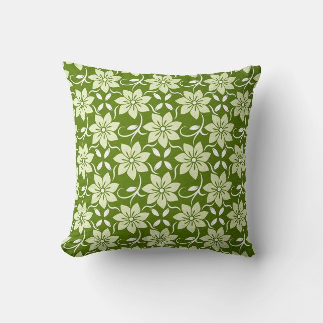 Olive Blossom Repeat Throw Pillow (Front)