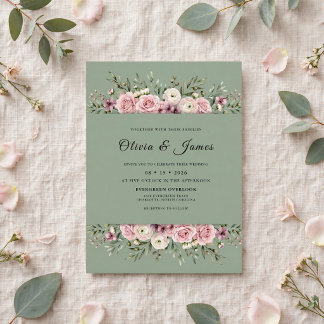 Olive Blossom Romantic Wedding Invitation