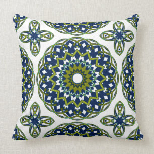 Olive-Blue Kaleidoheart Throw Pillow