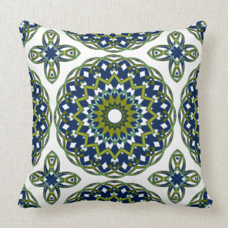 Olive-Blue Kaleidoheart Throw Pillow