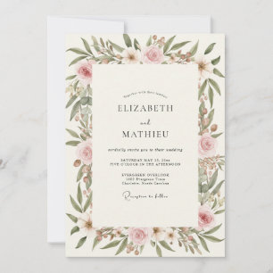 Olive Blush Petal Wedding Invitation